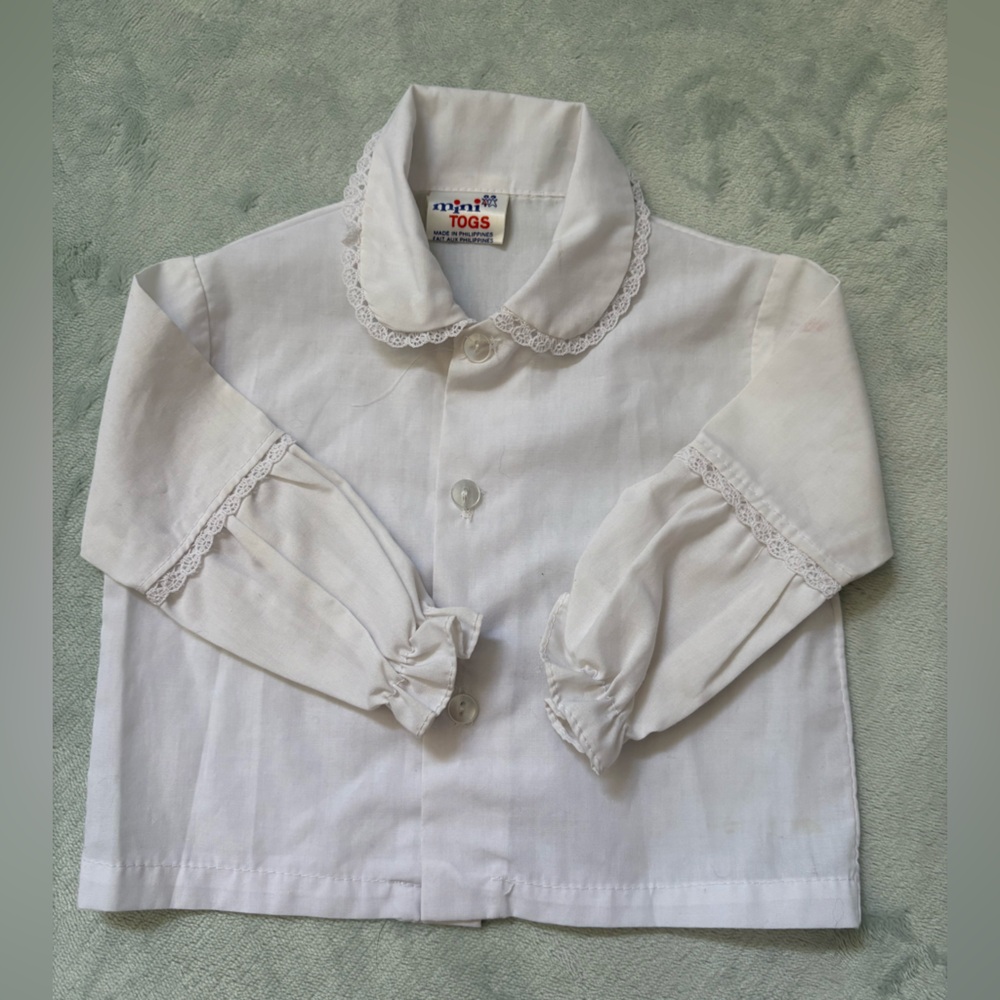 Vintage White Button Down Shirt for Kids With Lace Details